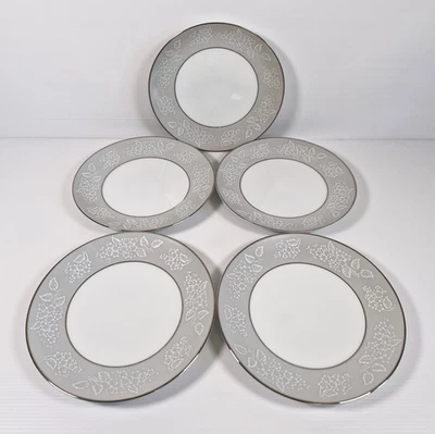5 Noritake Damask Dessert Pie Plates Porcelain Grey 18cm 7" Vintage Japan - image 1 of 4