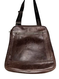 LONGCHAMP Messenger Unisex Brown Leather Bag With Embossed Detail - Picture 1 of 14
