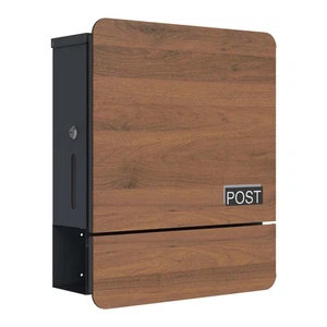 SCHARTEC® Briefkasten Holz dunkel mit Zeitungsfach Wandbriefkasten Postkasten - Bild 1 von 12