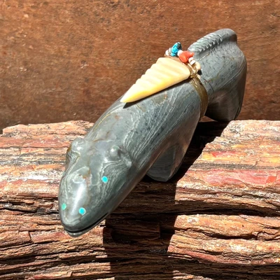 ANDERSON WEAHKEE (d.) ~ Natural Heartlines MOUNTAIN LION ~ Zuni Pueblo Fetiche Foto 1 de 4