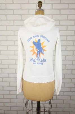 Vintage Y2K Juicy Couture Zip Hoodie M White Terry Cloth Surfer Girl Graphic REA - Image 1 of 4