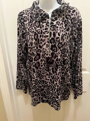 Jones New York Sport Pullover Womens Large Leopard Print Half Zip Long Sleeve Ca - Image 1 of 4