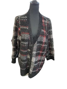 Lane Bryant Plus Size Button Red Black Plaid Sweater Fuzzy 3/4 Slvs 18/20 NWT - Bild 1 von 14