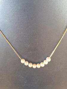 18" Necklace Vtg Korea White Faux Pearl And Gold Tone Box Link Chain - Picture 1 of 4