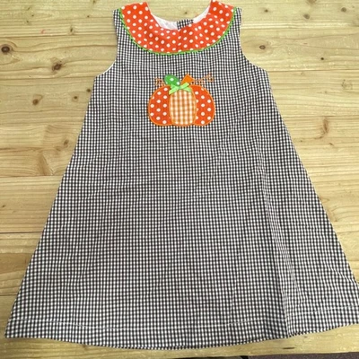 Vestido Lil Cactus Niña 4T Marrón Cuadros Guinga Apliques Calabaza Otoño Foto 1 de 4