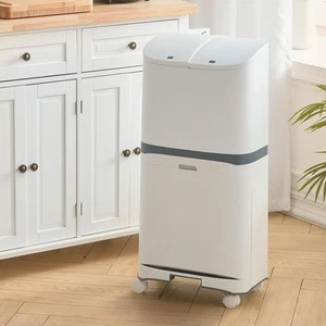 Warmiehomy Mülleimer Küche 2 Fächer 48L 36x20x79cm Weiß Kunststoff Mülltrennsyst - Picture 1 of 7