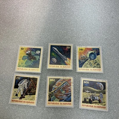 6 estampillas usadas de Burundi 832A-837A (edición completa) 1972 de la Conquista del Espacio; nave de $1 Foto 1 de 4
