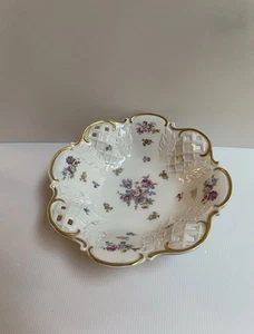 VTG REICHENBACH GERMANY FLORAL GOLD TRIM 11” DIA FOOTED RETICULATED DISH - Picture 1 of 24