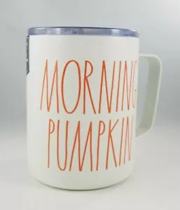 Bicchiere tazza da viaggio Rae Dunn MORNING PUMPKIN bianco arancione inox regalo nuovo - Foto 1 di 10