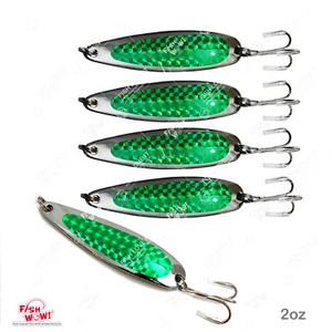 5 Stück 2 Unzen Angeln Löffel Trolling Flatter Drillinge Haken Casting Jig grünes Band @US - Bild 1 von 5