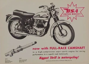 1962 BSA SUPER ROCKET FULL-RACE CAMSHAFT MOTORCYCLE ORIGINAL COLOR PRINT AD - Picture 1 of 1