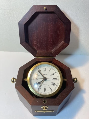 Bulova Germany Quartermaster Wood & Brass Gimbal Nautical Clock - FOR PARTS Cover