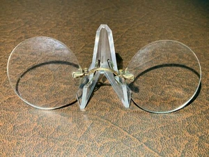 Antike runde Brille, Brille, Pinzette-Nase, vergoldet, Rahmen weniger - Bild 1 von 2