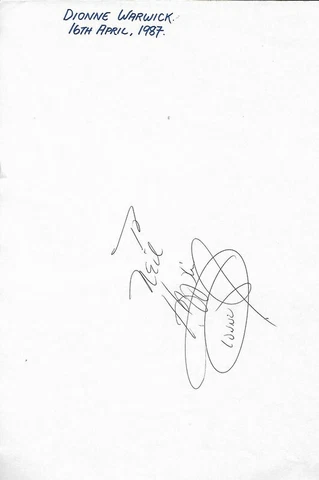 DIONNE WARWICK - Popular American Singer "Walk on By" etc  Signed page in 1987 Cover