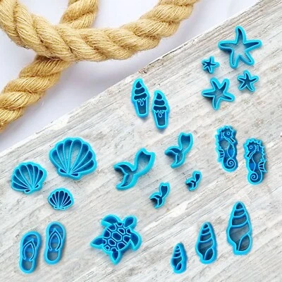 SUNSHINE CUTTERS SEASIDE SEA SHELL TURTLE MERMAID POLYMER CLAY EARRING CUTTERS BEACH HOLIDAY UK