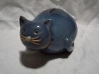 Vintage Blue Glazed Stoneware Cat Money Box Piggy Bank