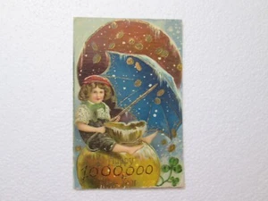 Antike 1910 Deutschland Postkarte Frohes Neues Jahr geprägt Kind mit Schirm - Bild 1 von 4