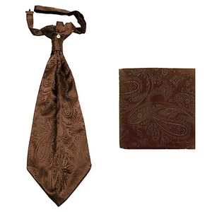 Nuevo Para hombres ASCOT Corbata Cuello Corbata y Hankie Set Marrón Cachemira Boda Formal Fiesta - Imagen 1 de 2