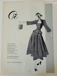 1948 women's pure linen suit Bloomingdale's green room vintage fashion art ad - Picture 1 of 1