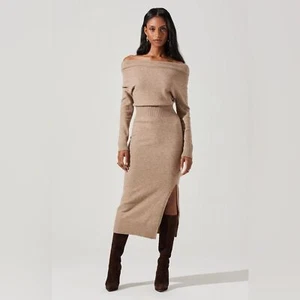 ASTR The Label Cora Off Shoulder Sweater Dress Taupe Size Small NWT - Picture 1 of 6