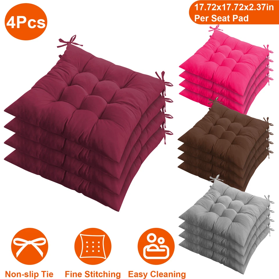 Paquete de 4 almohadillas suaves para asiento de silla interior exterior jardín patio cojín almohada Foto 1 de 4