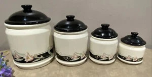 Corelle Black Orchid RARE ~ Canister Set Of 4 With Lids ~ Vintage - Picture 1 of 23
