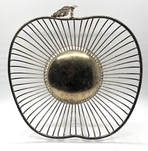 Frutero vintage de alambre de metal con forma de manzana de 9,5" x 9,5" plateado regalo para profesor - Imagen 1 de 4
