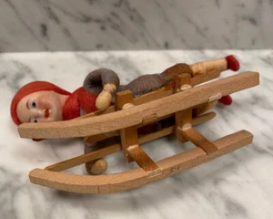 Antique Heubach Christmas child cotton bisque medium Sledder - Picture 1 of 3
