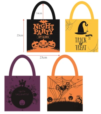 PARTY PERFECTO Halloween Trick or Treat Bags | 4 Pack | Spider Pumpkin Design | Party Gift Loot