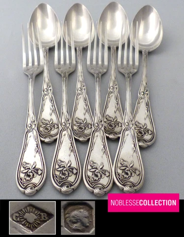 CAILAR BAYARD ANTIQUE ART NOUVEAU IRIS FRENCH STERLING SILVER DESSERT FLATWARE Cover