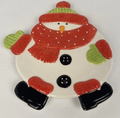 Mudpie SNOWMAN PLATE 9.5 tall x 8 inch wide Roly Poly Scarf 6.5 Diameter As Is - Image 1 of 4