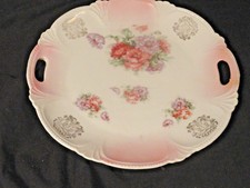 White Porcelain Cookie Plate Pink flowers Gold Trim Scalloped Edges