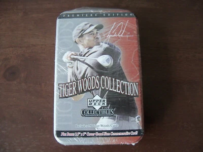 2001 cubierta superior colección Tiger Woods lata sellada de fábrica 25 cartas + tarjeta de bonificación Foto 1 de 2