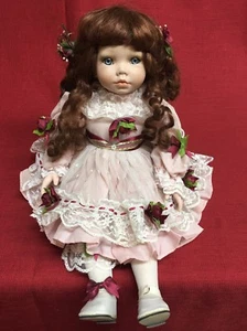 Tuss Collectible Series1998 William Tung 10" Sitting Porcelain Doll Pink Dress - Picture 1 of 8