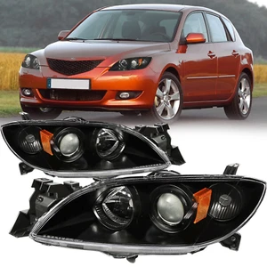 For 2004-2009 Mazda 3 Sedan Black Housing Amber Corner Projector Headlights Set - Picture 1 of 7