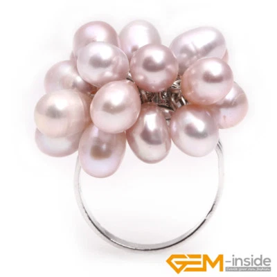 Anillo de perlas de agua dulce de 6-7 mm enchapado en oro blanco joyería de moda para mujer regalo Foto 1 de 4