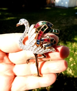 Carolee Duchess Of Windsor Collection Flamingo Brooch Gold & Colored Crystals - Picture 1 of 5