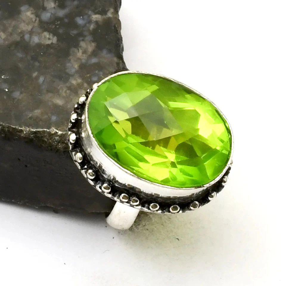Anillo étnico hecho a mano de piedras preciosas de peridoto para regalo talla 7 de EE. UU. AR 39768 Foto 1 de 1