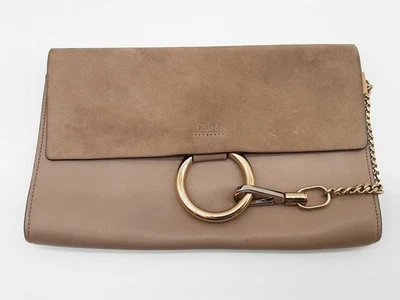 Bolso sin asas Chloe Faye marrón beige gris gamuza cuero cadena Do0925crde Foto 1 de 4