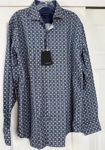 NWT BUGATCHI Button Up Blue Floral Shirt Classic Fit Large Contrast Cuff - Picture 1 of 11