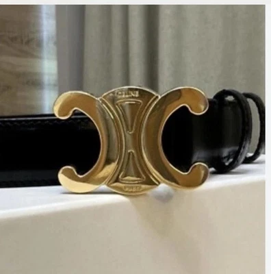 Celine Lady Gold Buckle Black Belt Leather Belt women’s size 8-12  - Image 1 of 4