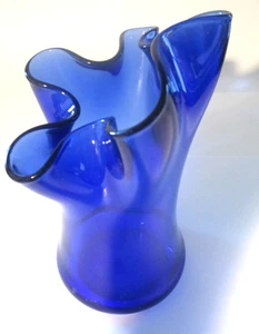 Vintage Cobalt Blue Glass Handkerchief Swung Vase 8" France - Picture 1 of 12