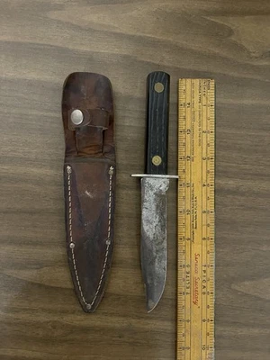 Cuchillo de caza de hoja fija Utica Sportsman de colección con funda de cuero Foto 1 de 4