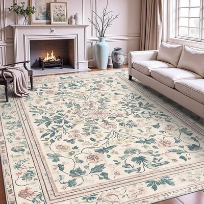 9x12 Boho Area Rug Non Slip Floral Washable Carpet for Bedroom Living Room Nu... - Image 1 of 4