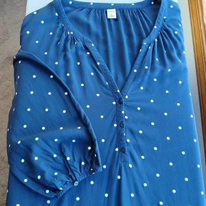 Old Navy Blue Polka Dot Swing Henley Bluse XL Langarm fließend Boho - Bild 1 von 15