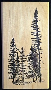 Wood Rubber Stamps Trees in the Forest Nature Scene - Picture 1 of 2