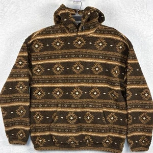 VTG Levis Mens M Brown Aztec Geometric Sherpa Fleece Hoodie Pullover 90s Western - Picture 1 of 7