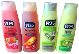 Lotto 4 flaconi shampoo e balsami V05 12,5 FL OZ fragola extra corpo kiwi - Foto 1 di 8