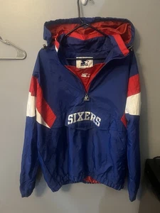 VTG 90s Philadelphia 76ers Sixers Starter Zip Up Jacket Coat Hooded XL - Picture 1 of 5