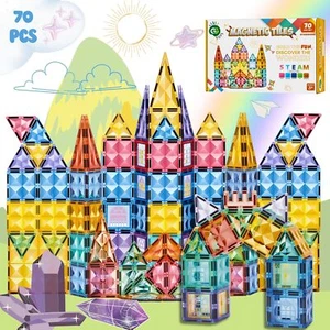GG TOYS Magnetic Tiles for Kids - 70 PCS Crystal Fortress Castle Building Blo... - Picture 1 of 10